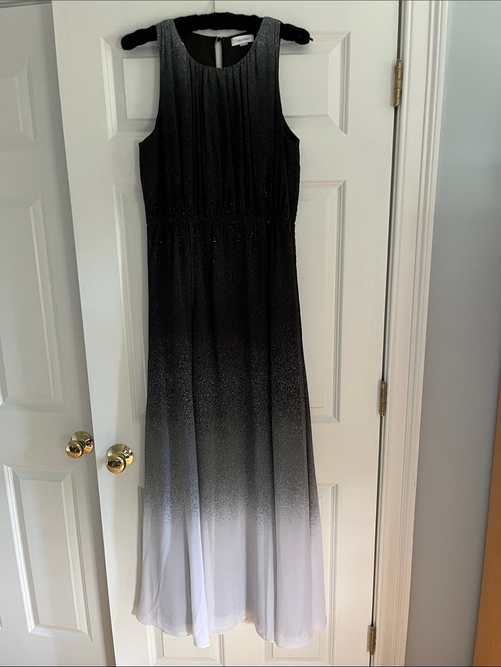 Calvin Klein Black to White Ombre Sparkle Maxi Dress 60”